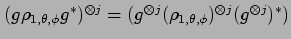 $ (g \rho_{1,\theta,\phi}g^*)^{\otimes j}=
(g^{\otimes j} (\rho_{1,\theta,\phi})^{\otimes j}
(g^{\otimes j})^*)$