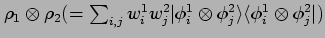 $ \rho_1\otimes\rho_2
(= \sum_{i,j} w^1_i w^2_j \vert \phi^1_i \otimes \phi^2_j \rangle
\langle \phi^1_i \otimes \phi^2_j \vert)$